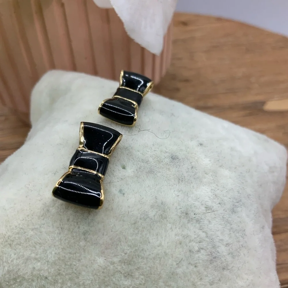 Kate Spade New York Black and Gold Tone Bow Stud Earrings